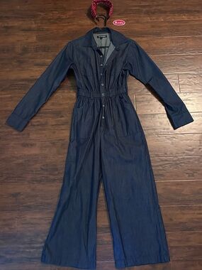 Girls - Large- Button-Front Denim Jumpsuit. (Rosie the Riveter Costume)
